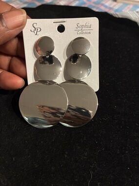 Sophia Collection Silver Triple Disc Drop Earrings